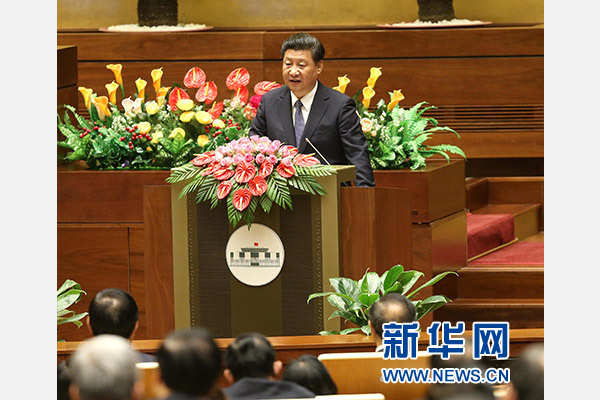 11月6日，中共中央總書記、國家主席習近平在越南國會發(fā)表題為《共同譜寫中越友好新篇章》的重要演講。 新華社記者 龐興雷 攝