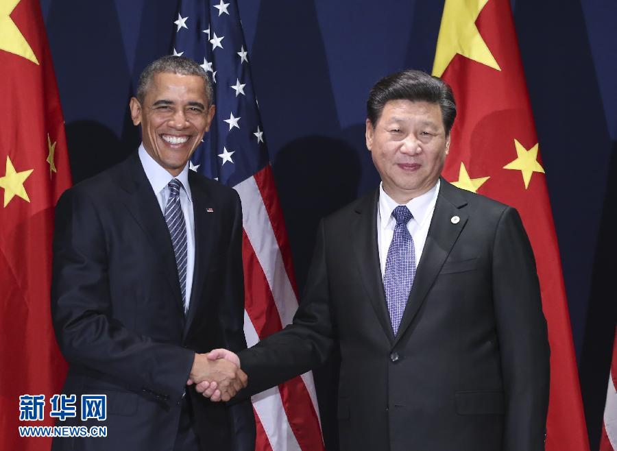 11月30日，中國國家主席習近平在巴黎會見美國總統(tǒng)奧巴馬。新華社記者蘭紅光攝