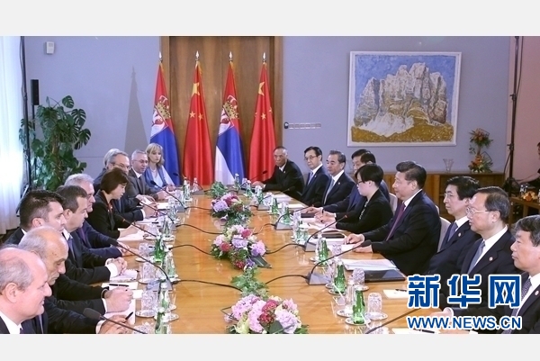 6月18日，國家主席習(xí)近平在貝爾格萊德同塞爾維亞總統(tǒng)尼科利奇舉行會(huì)談。 新華社記者 馬占成 攝